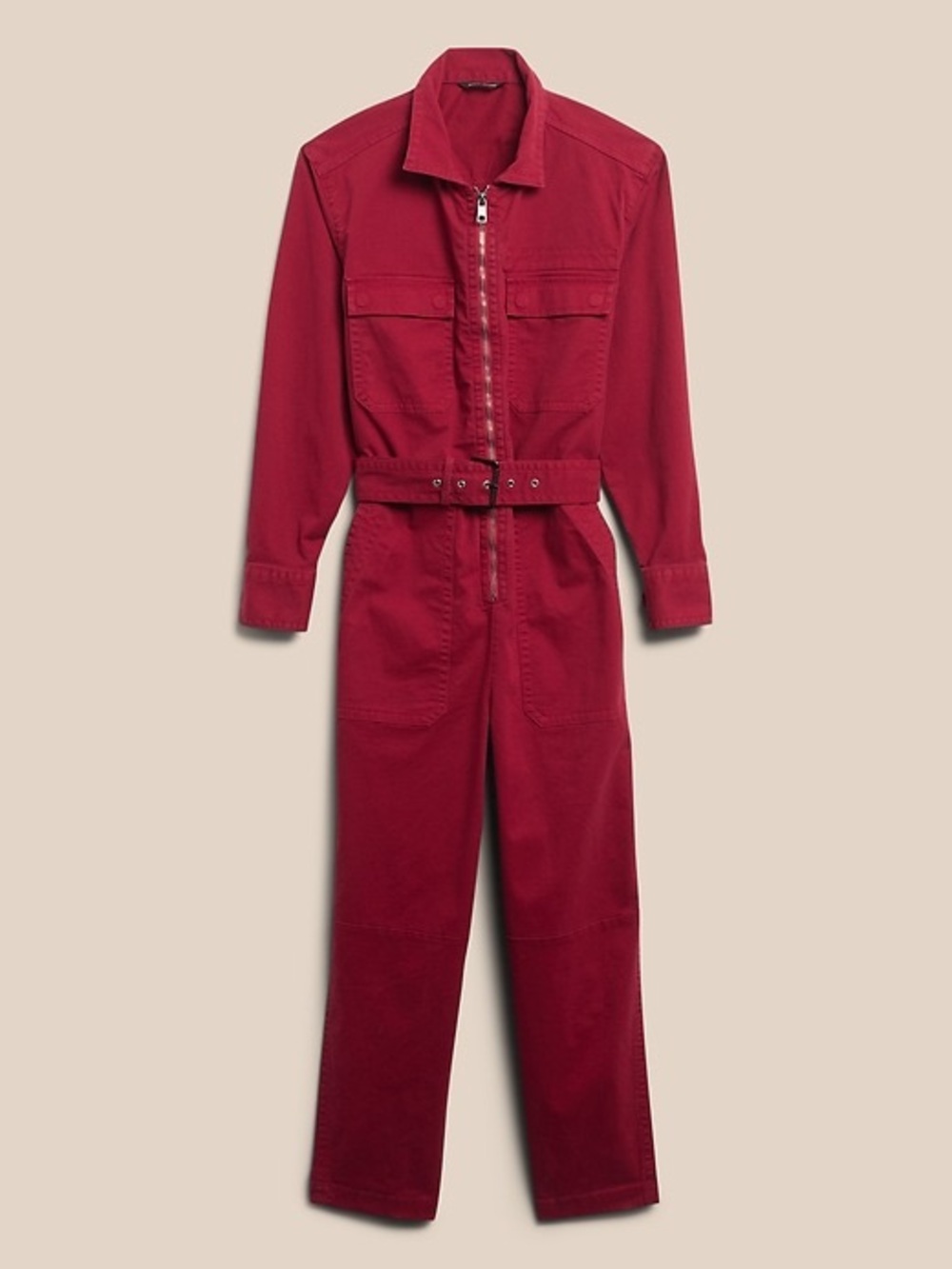Banana Republic Red Utility Jumpsuit Belted Zip Front Boiler Suit Size XS